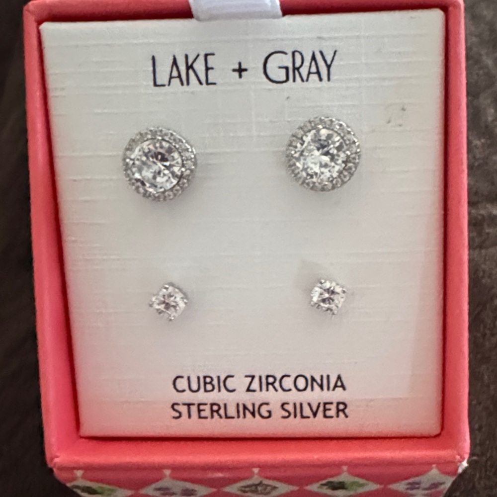 Lake + Gray Sterling Silver Cubic Zirconia Earring Set - Silver Clear